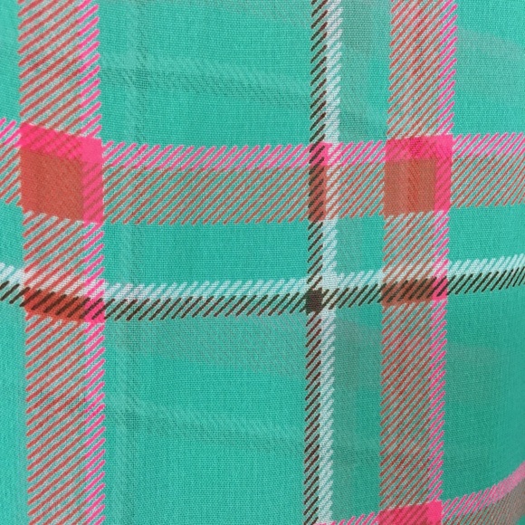 Poema Sheer Plaid High Low Hem Collar V-neck Top - Picture 5 of 8